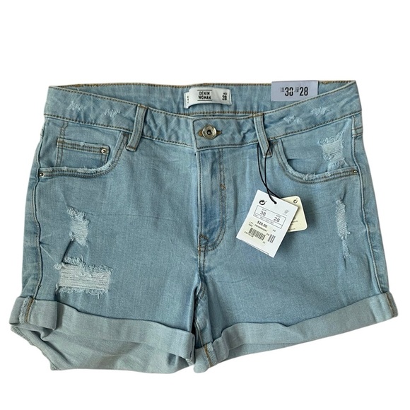 Lefties Light Blue distressed Denim Shorts size 38 - Picture 1 of 4